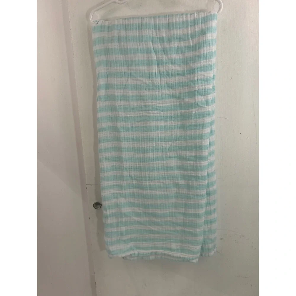 Cloud Island Muslin Swaddle Blanket Mint Green White Striped Cotton Kids